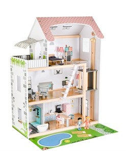 Casa de muñecas de 3 pisos con muebles