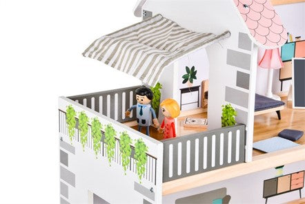 Casa de muñecas de 3 pisos con muebles